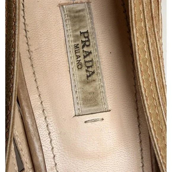 Vintage Prada Woven Leather Peep Toe Heels Size 40.5 - Picture 8 of 14